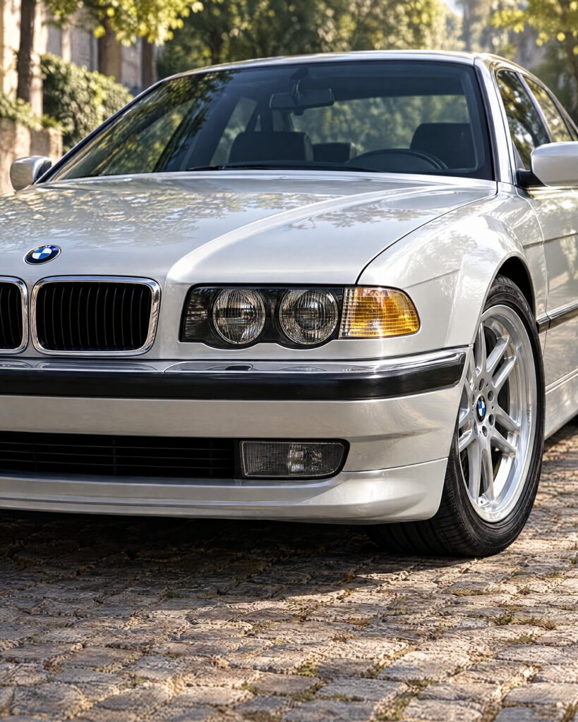 Silver BMW 750iL E38 front wing and headlamp