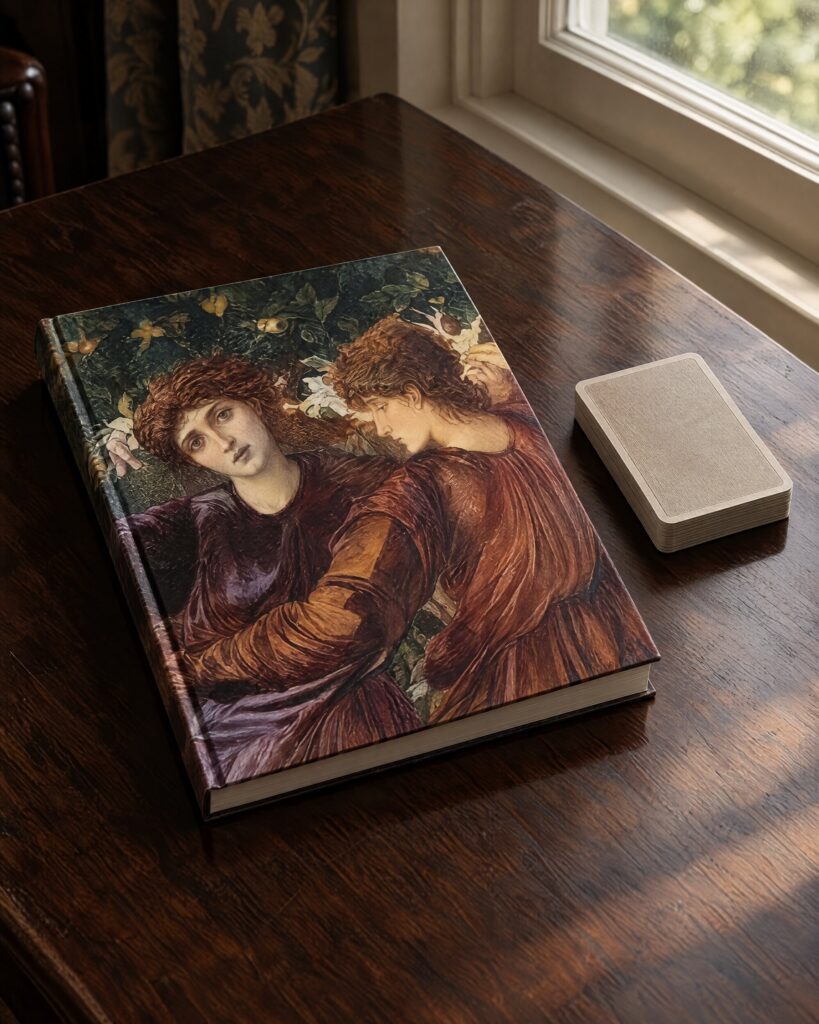 Burne-Jones Christopher Wood book on a dark wooden table by a window