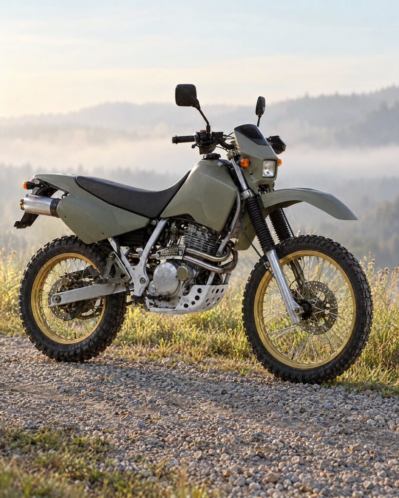 Cagiva W16 600 style enduro motorcycle on a gravel track