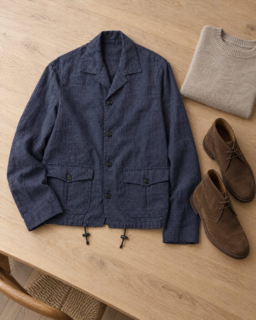 Connolly Giubbino Jacket in Navy Mixed Linen (No Time To Die)