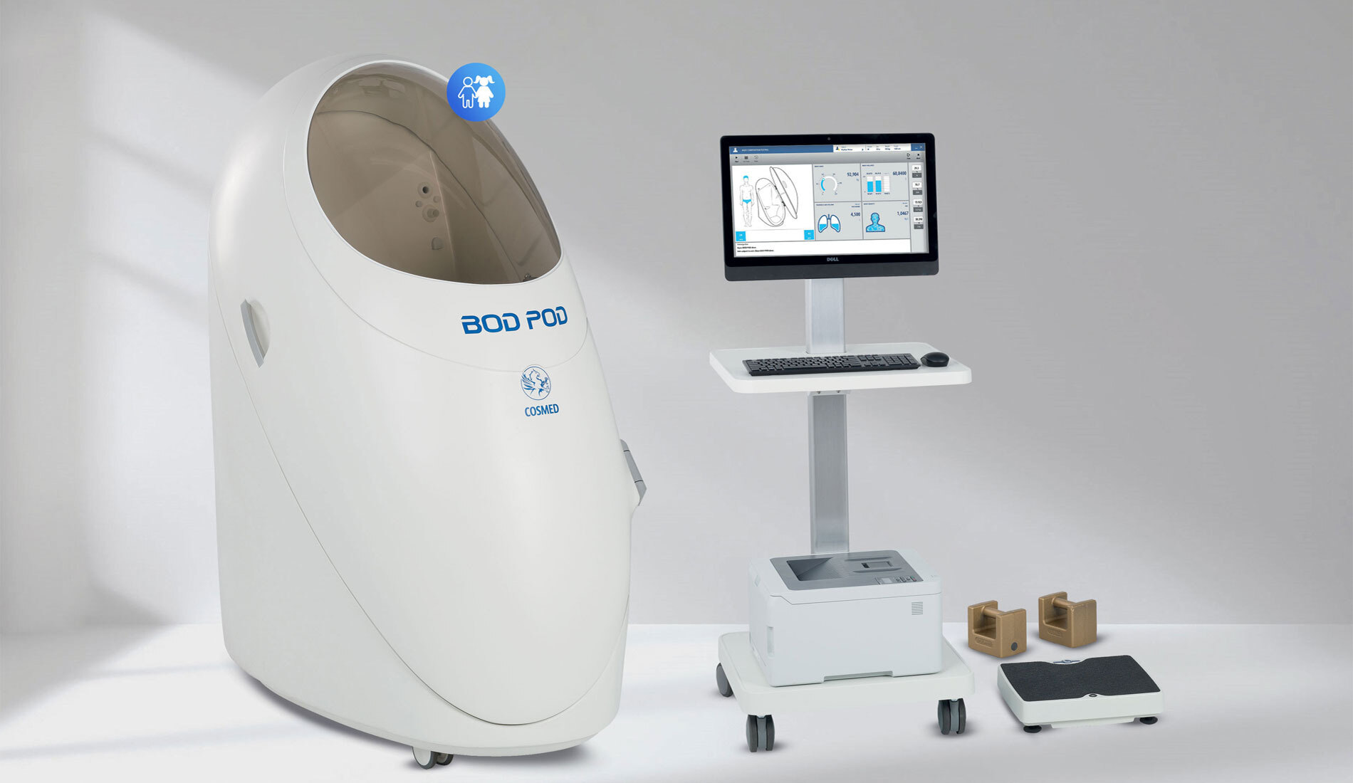 Cosmed BOD POD body-composition chamber in a bright laboratory