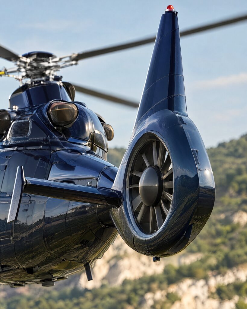 Enclosed Fenestron tail rotor of a Eurocopter AS365 Dauphin N2 helicopter in soft morning light
