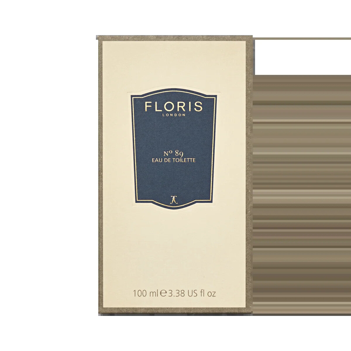 Glass eau de toilette bottle on a walnut tray beside a handkerchief and lavender
