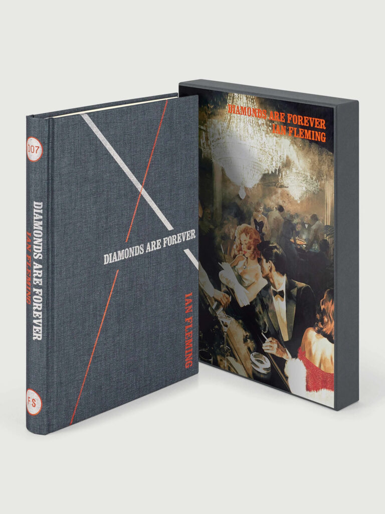 Cloth binding and slipcase corner of the Folio Society Diamonds Are Forever