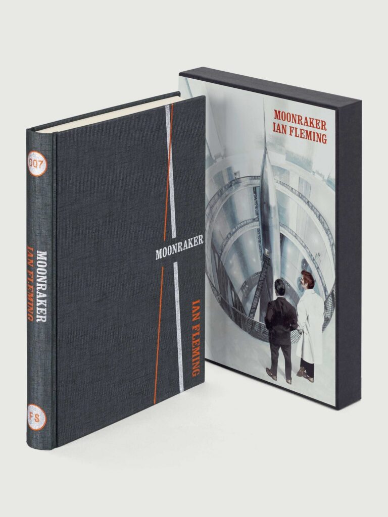 Cloth binding and slipcase corner of the Folio Society Moonraker
