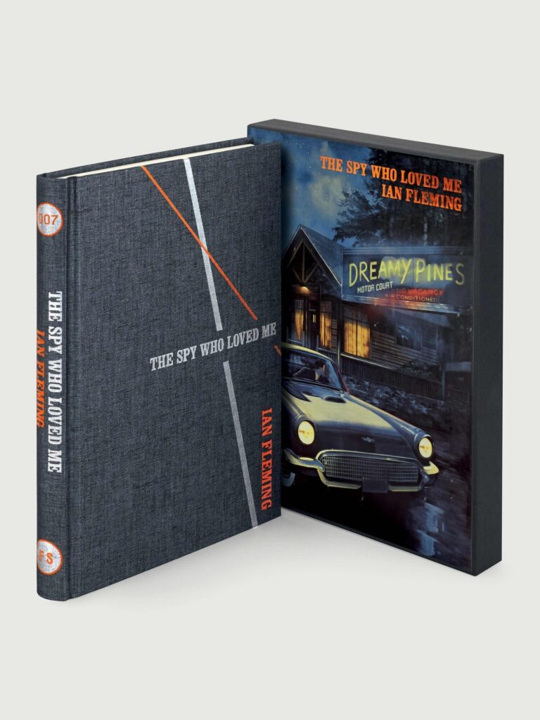 Cloth binding and slipcase corner of the Folio Society The Spy Who Loved Me
