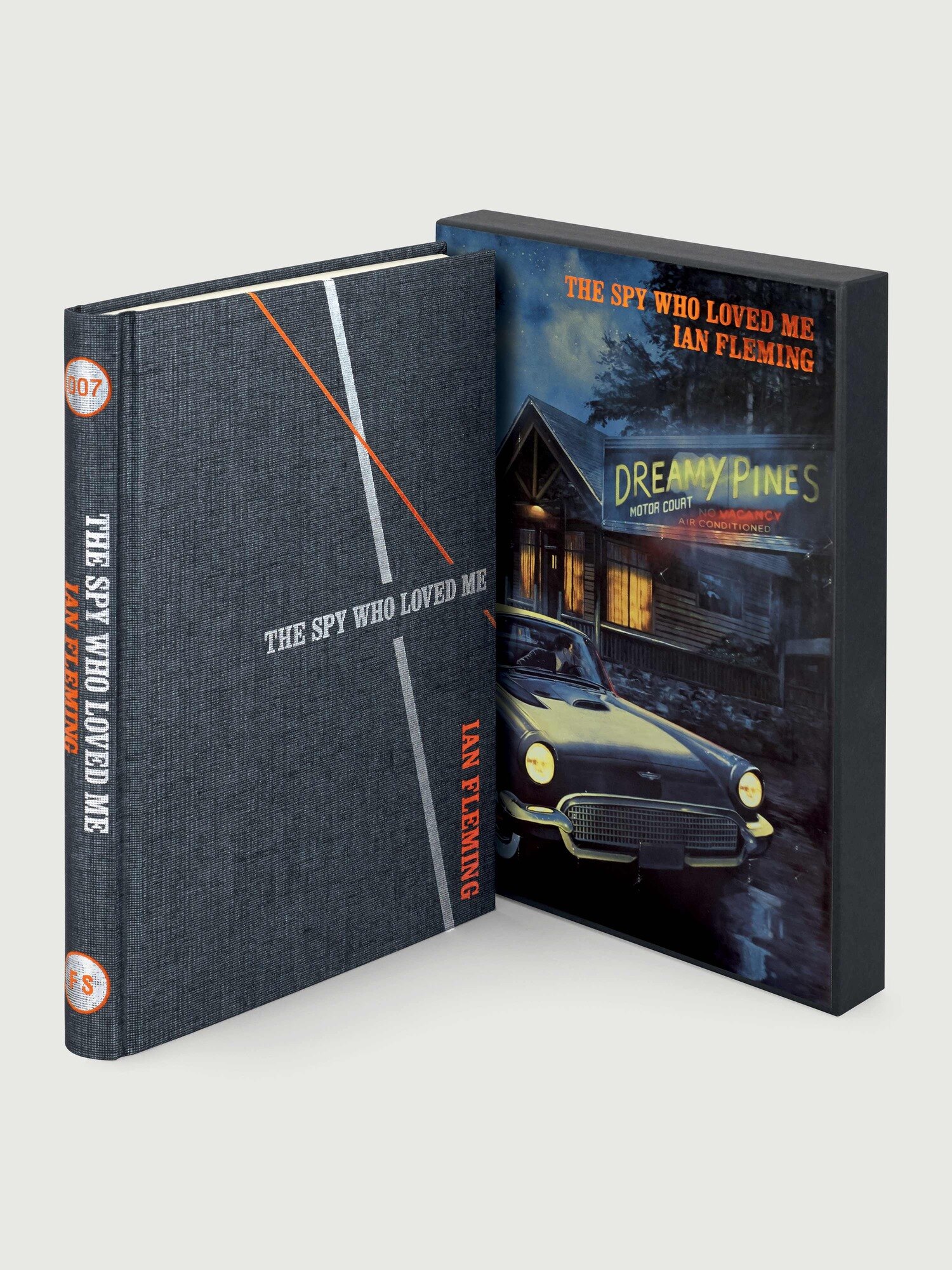 Cloth binding and slipcase corner of the Folio Society The Spy Who Loved Me