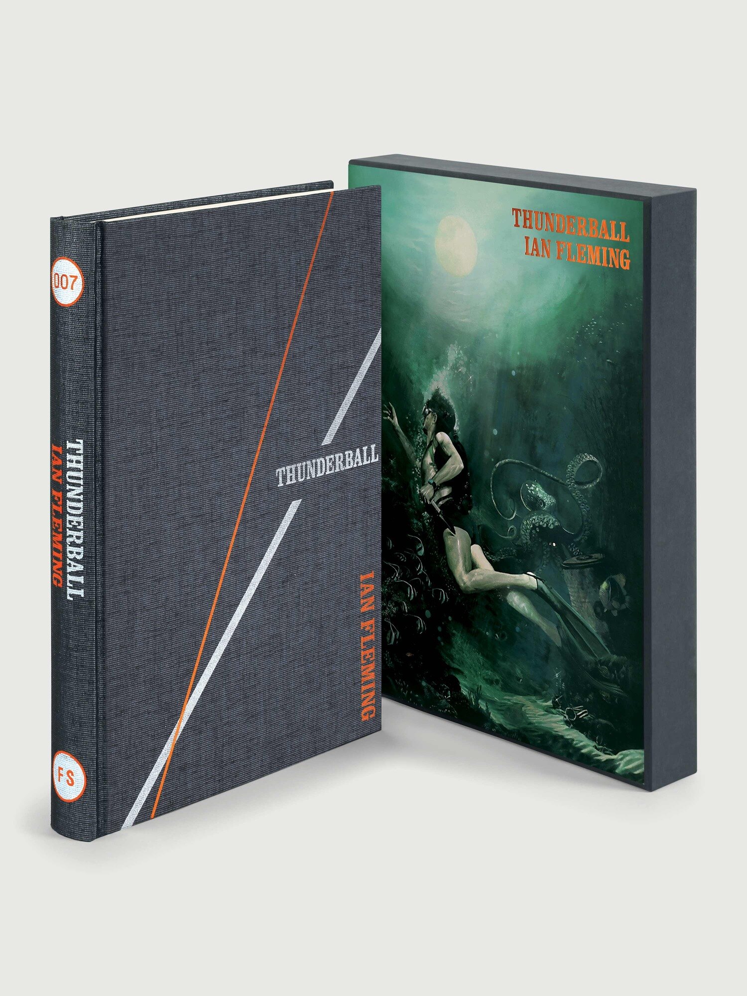 Cloth binding and slipcase corner of the Folio Society Thunderball