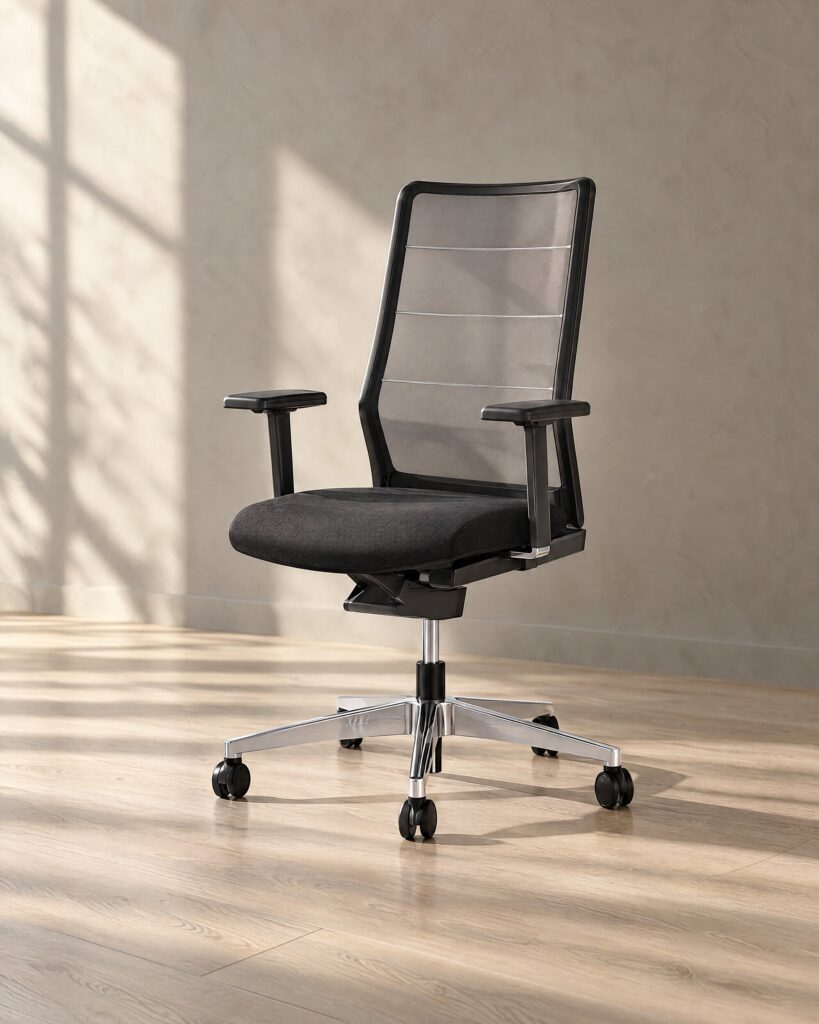 Interstuhl AirPad 3C42 office chair with black membrane back in a pale study