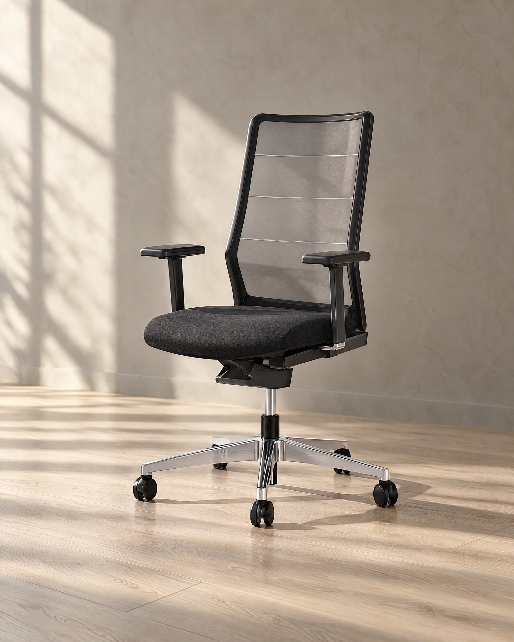 Interstuhl AirPad 3C42 office chair with black membrane back in a pale study
