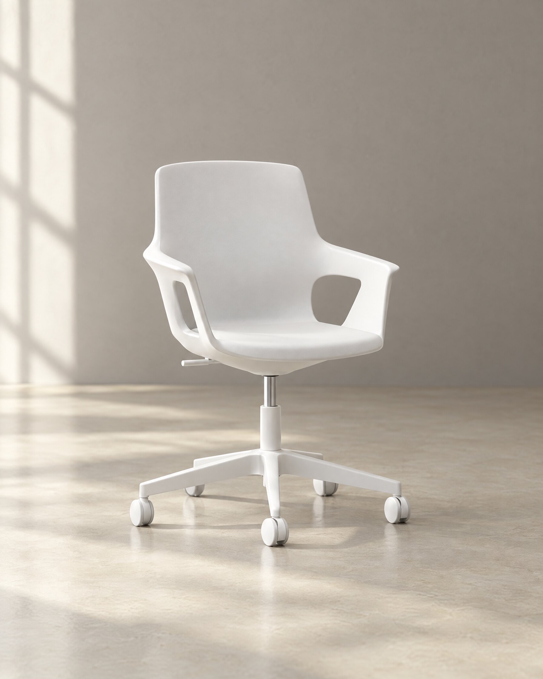 Interstuhl MOVYis3 chair in white, a conference swivel chair with seamless moulded shell and white star base