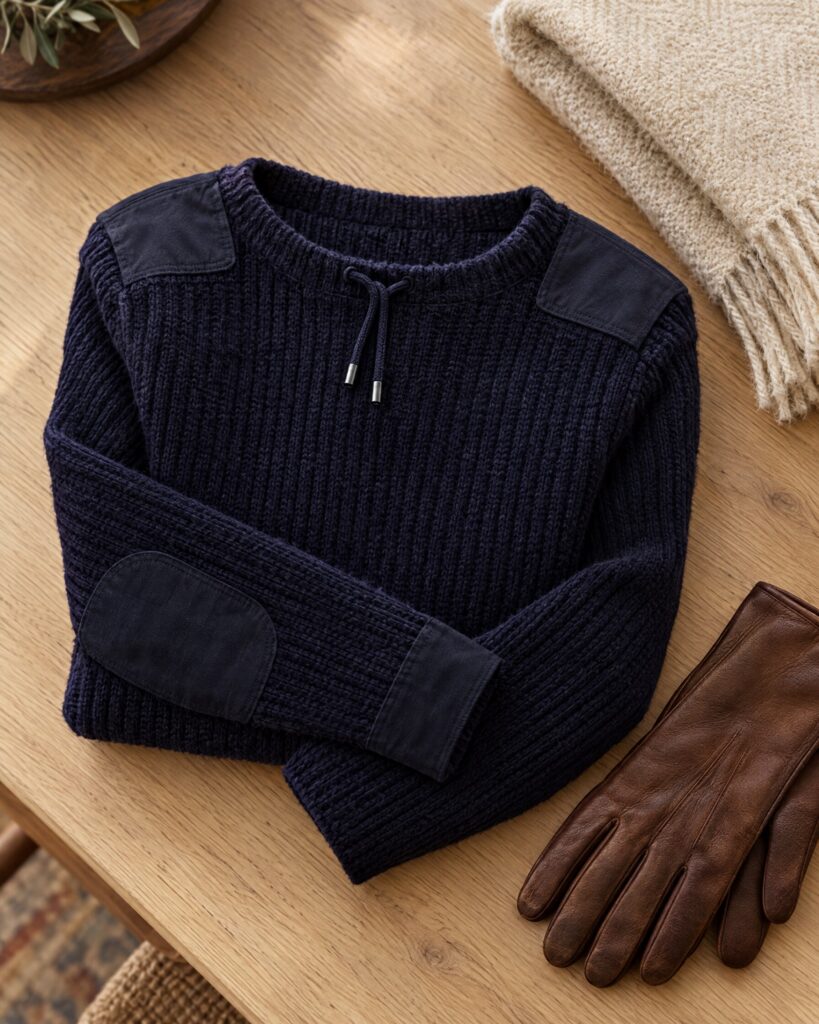 N.Peal 007 Ribbed Army Sweater Navy Blue (No Time To Die)