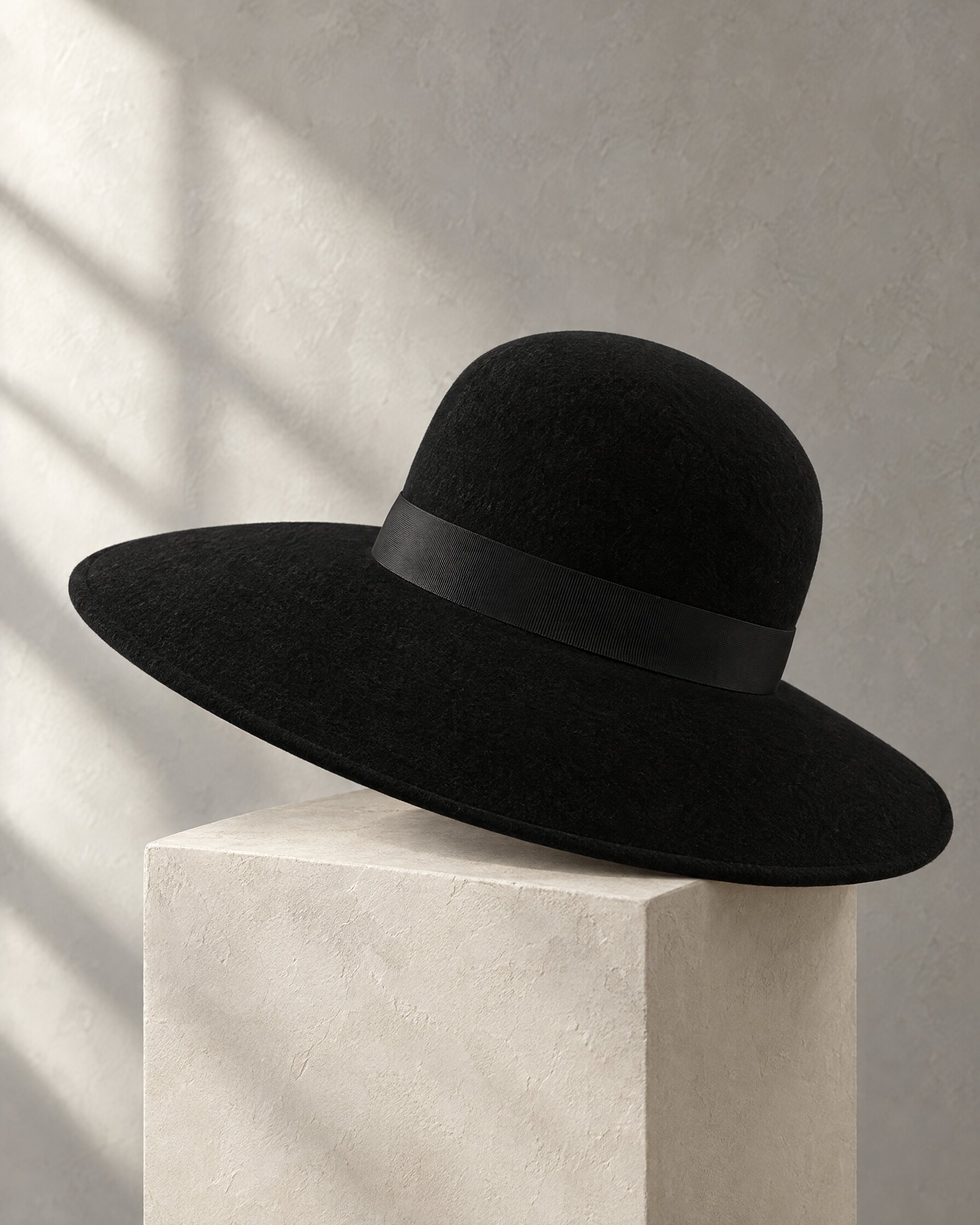 Philip Somerville black hat, oversized wide-brimmed style