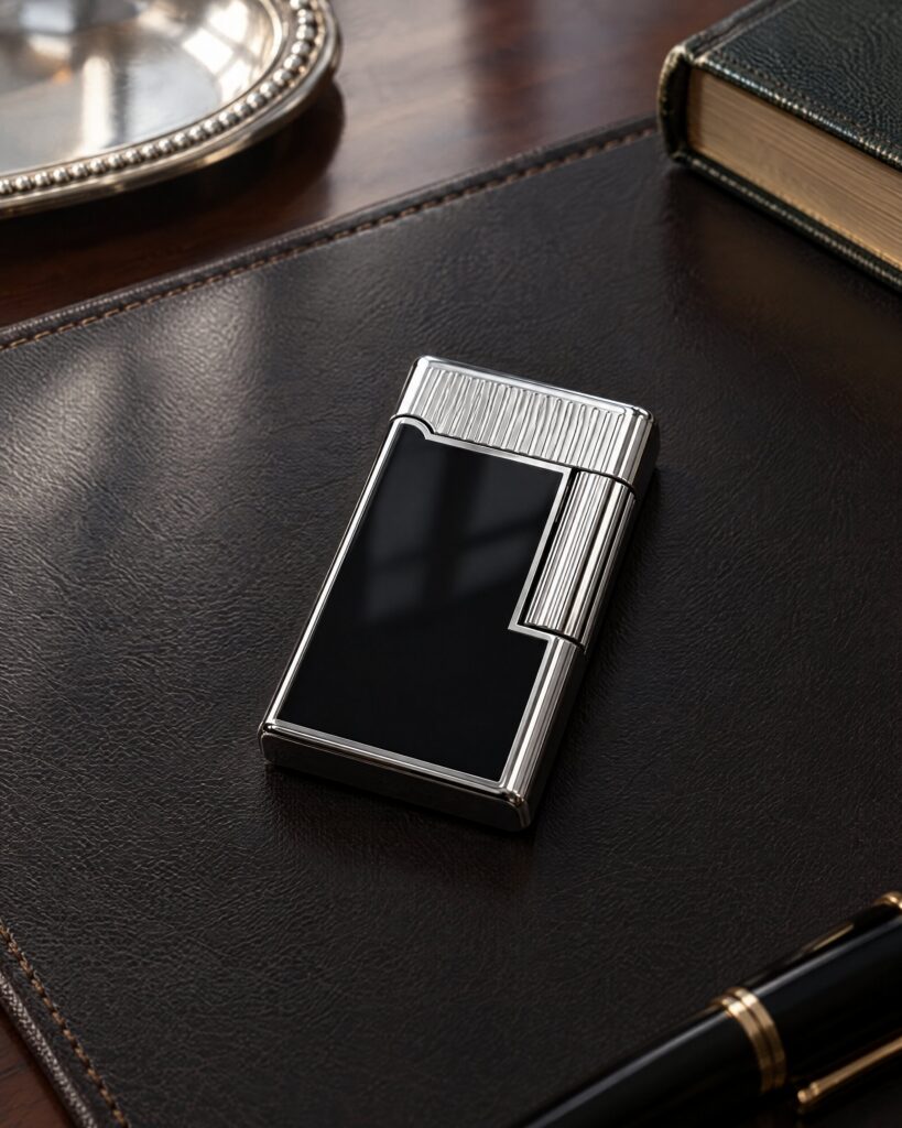 Pierre Cardin Classic Black Lacquer lighter with black sides and chrome top