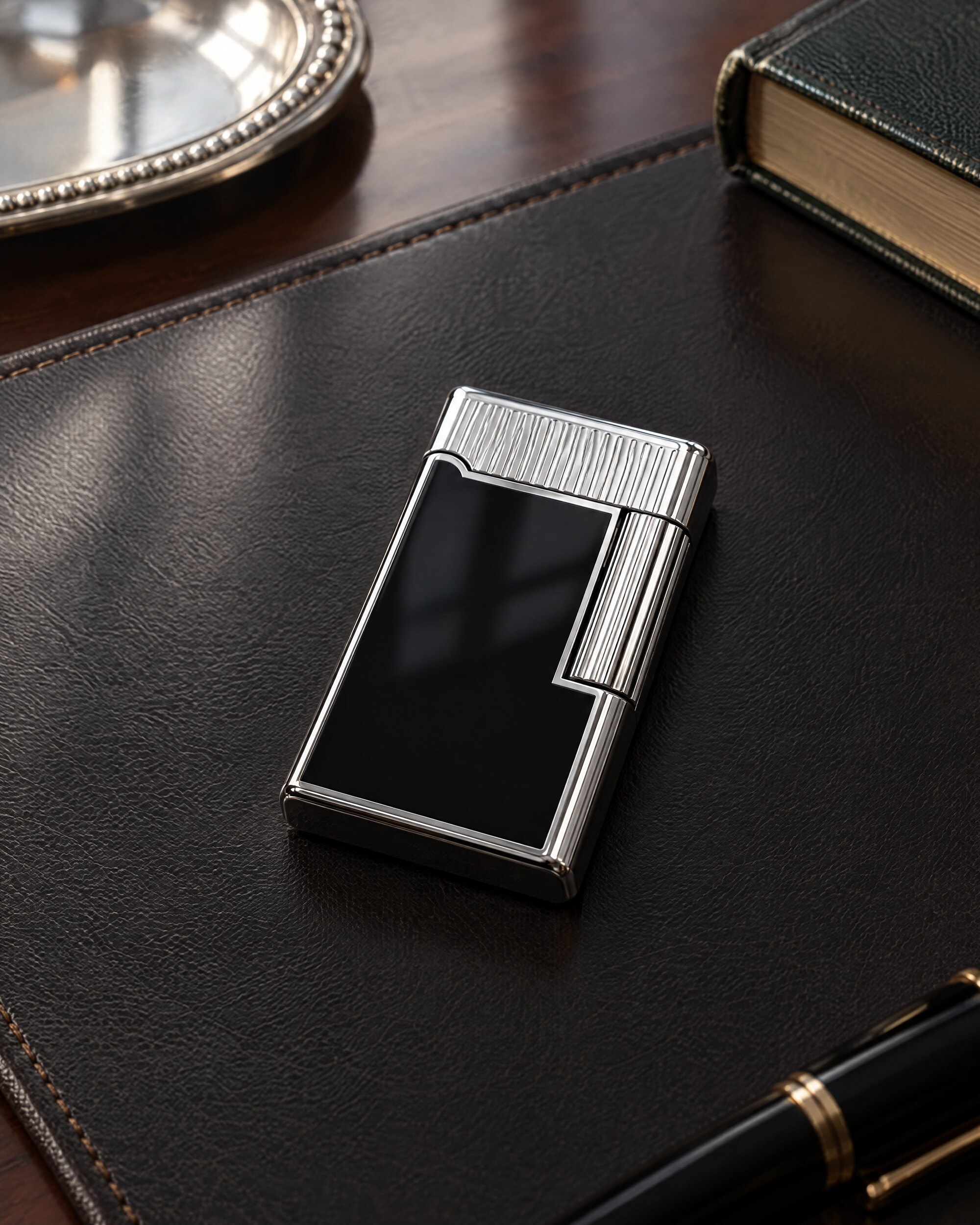 Pierre Cardin Classic Black Lacquer lighter with black sides and chrome top