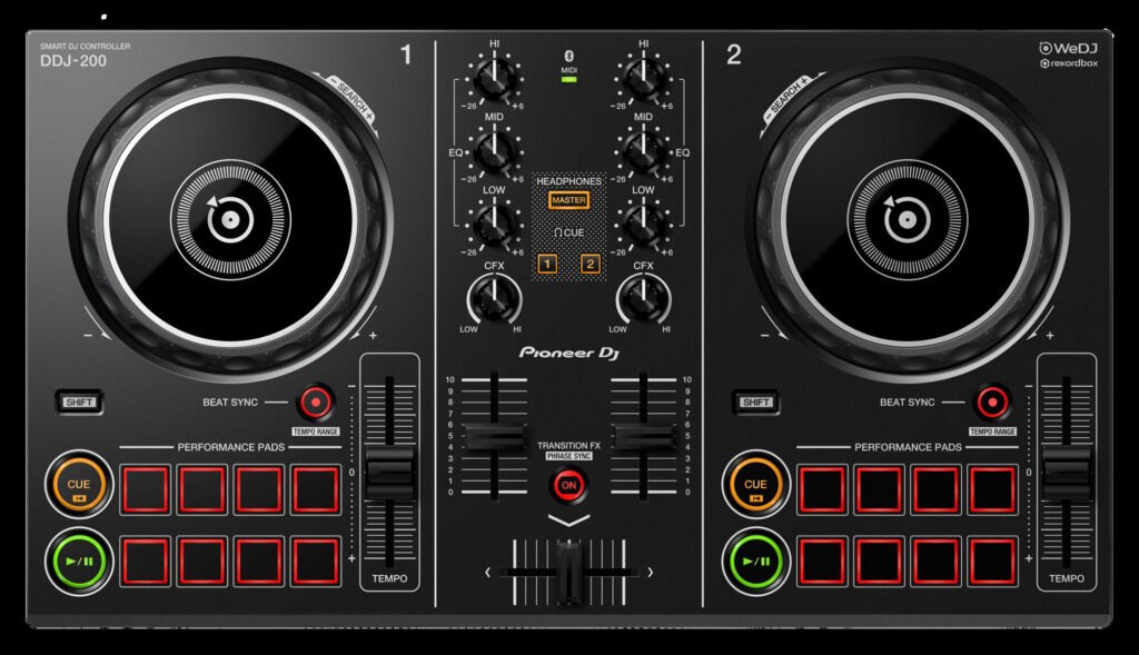 Pioneer DJ DDJ-200 DJ controller on an oak table in a quiet study by a window