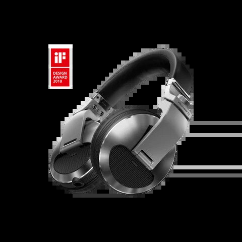 Pioneer DJ HDJ-X10-S headphones in silver on a dark walnut surface