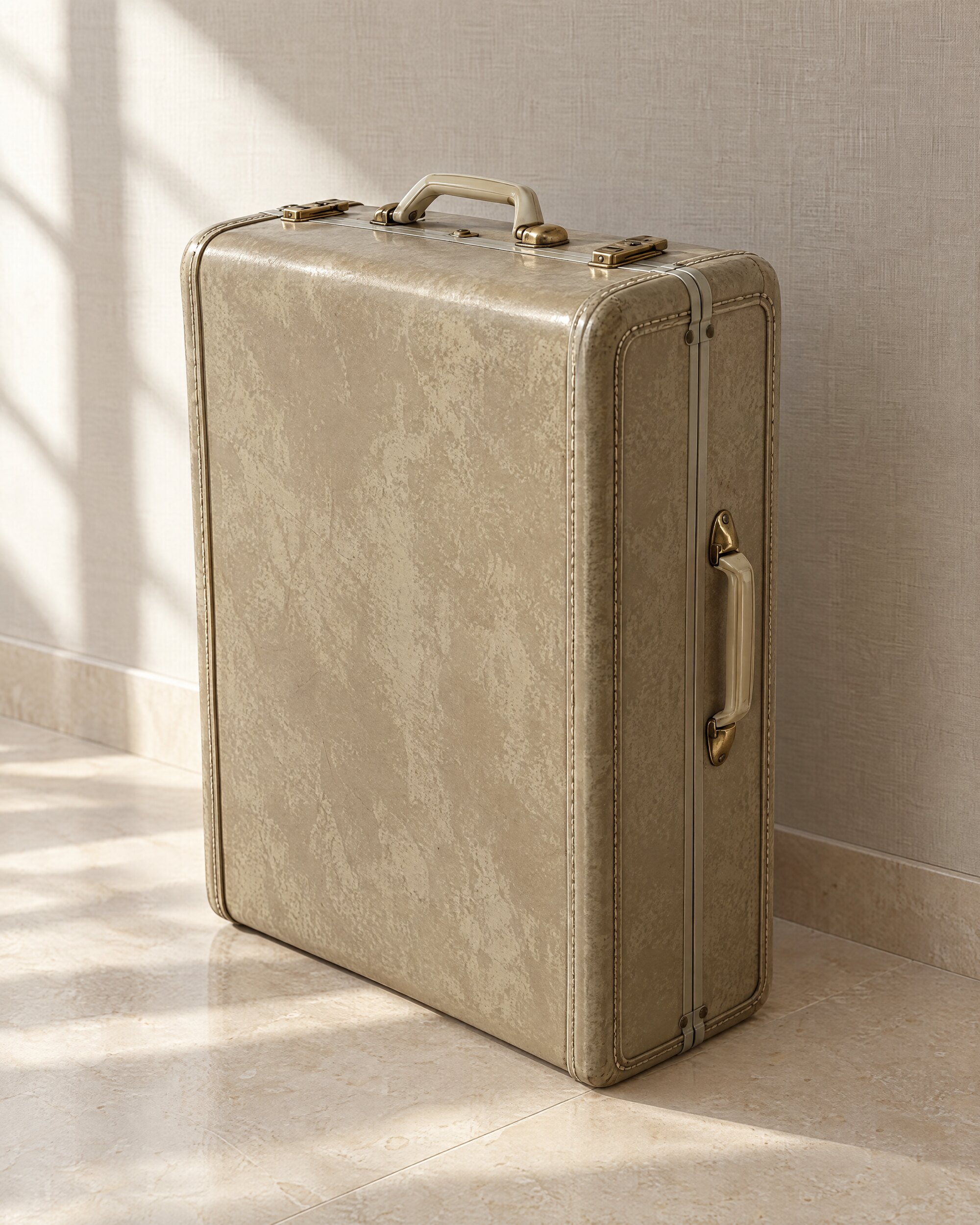 Samsonite Streamline suitcase style hard-shell case standing on a stone floor