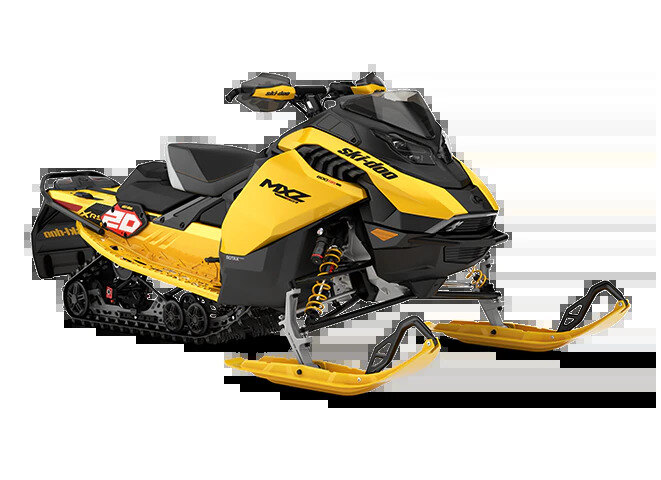 Yellow and black Ski-Doo MX Z-REV 800 snowmobile on a frozen lake