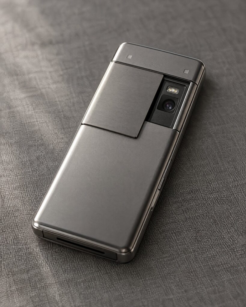 Close detail of the Sony Ericsson C902 Cyber-shot in titanium silver with its camera lens cover slid open