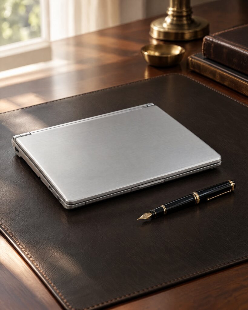 Sony VAIO TX 007 Edition style silver subnotebook on a leather desk mat