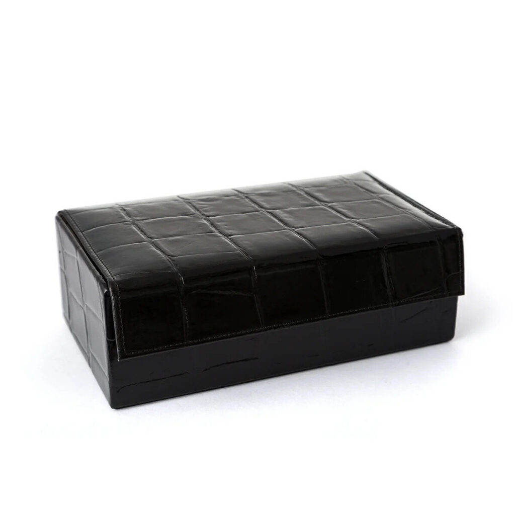 Taylor of Old Bond Street grooming box in black mock-croc leather