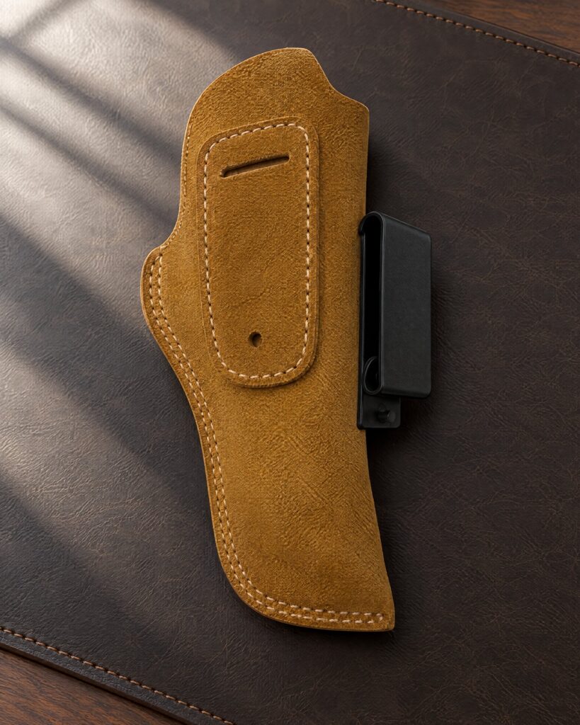 Vega IB332 holster, a brown suede inside-waistband holster with a polymer clip